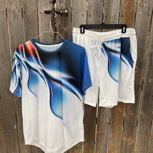 NWOT Men's Shein 2 pc Lightweight Short Set Blue/White  XXL